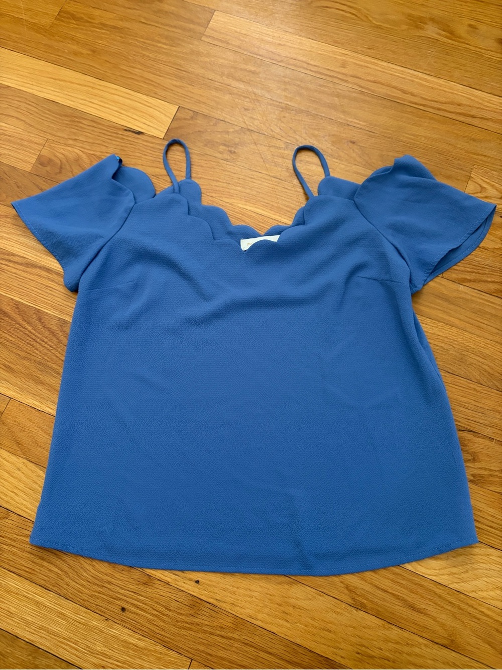 Monteau Blue Scalloped Cold-Shoulder Top